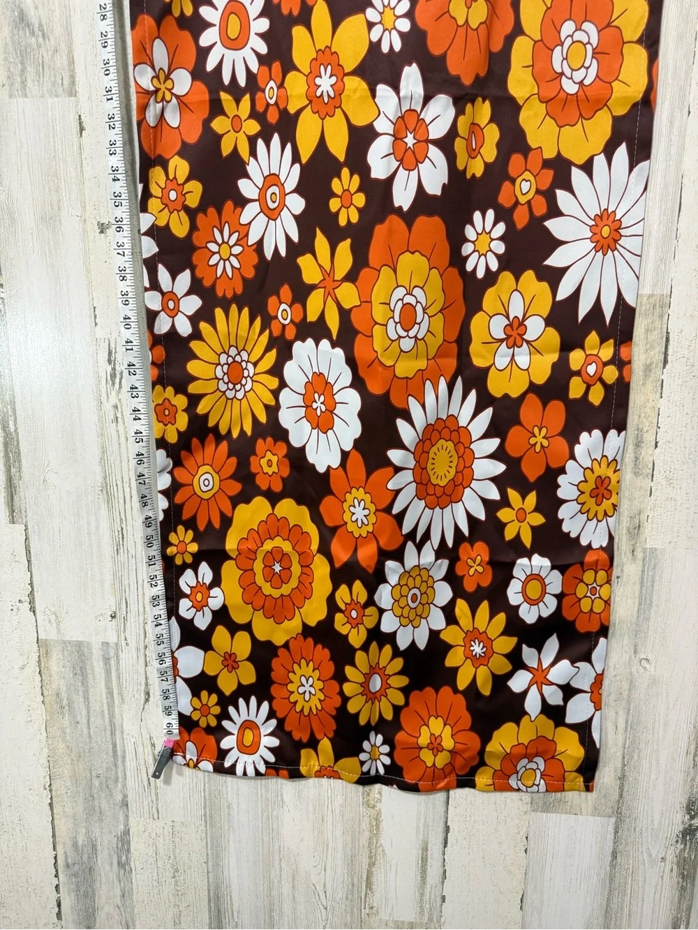 Retro Floral Orange and White Curtain Panel 2 Panels 21 x 63”